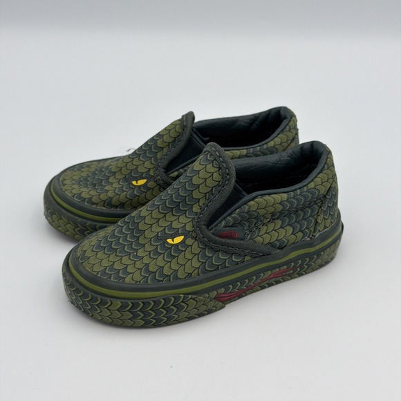 Vans Other - Vans Shoes Toddler 4.5 Green Reptile Snake Off The Wall Slip On Child Scales Eye